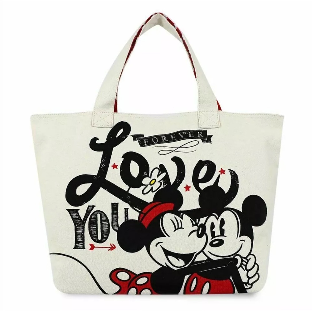 Disney parks Mickey and Minnie Mouse canvas tote bag.